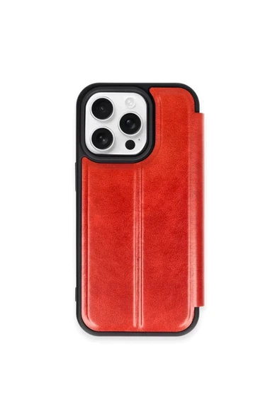 Newface Apple iPhone 15 Pro Max Kılıf Flip Cover - Kırmızı ürün görseli 1