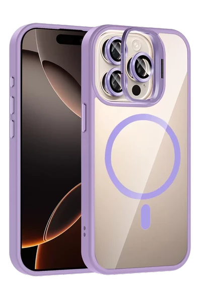 Joko Apple iPhone 14 Pro Max Remim Lensli Magsafe Standlı Kapak - Lila ürün görseli 1