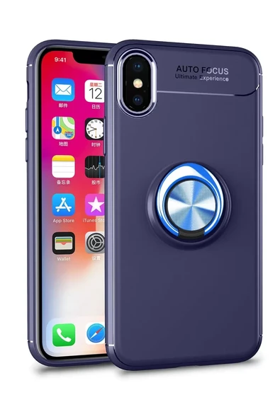 Newface Apple iPhone XS Max Kılıf Range Yüzüklü Silikon - Mavi ürün görseli 1
