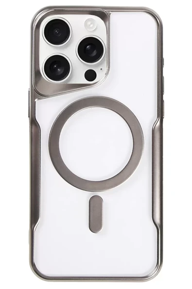 Newface Apple iPhone 16 Pro Max Kılıf Boyi Magsafe Silikon Kapak - Titan Gri ürün görseli 1