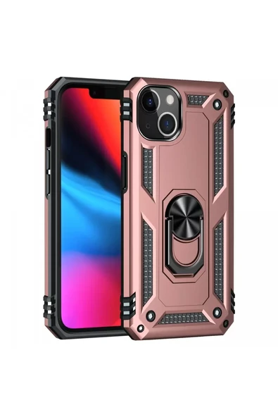 Newface Apple iPhone 13 Kılıf Sofya Yüzüklü Silikon Kapak - Rose ürün görseli 1