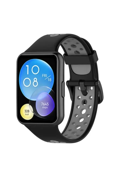 Newface Huawei Watch Fit 2 Spor Delikli Kordon - Siyah-Gri ürün görseli 1