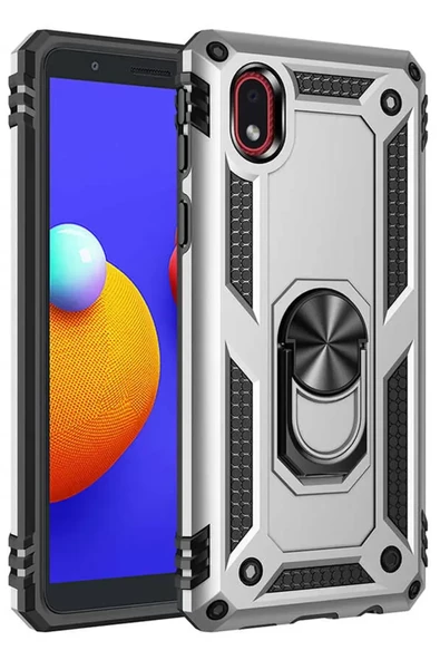 Newface Samsung Galaxy A01 Core Kılıf Sofya Yüzüklü Silikon Kapak - Gümüş ürün görseli 1