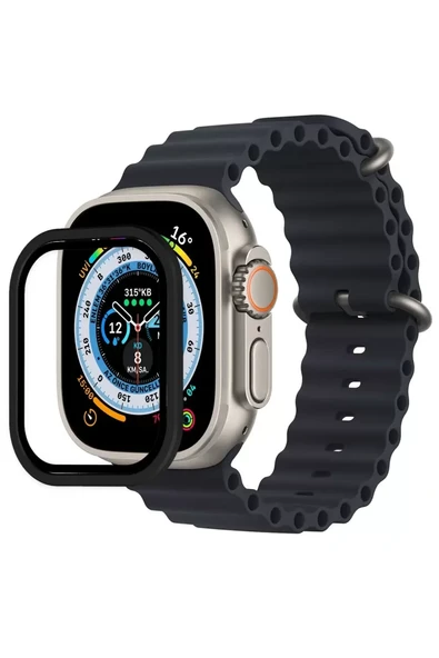 Newface Apple Watch Ultra 49mm Alüminyum Kasa Cam Ekran Koruyucu - Siyah ürün görseli 1