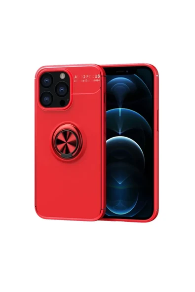 Newface Apple iPhone 13 Pro Max Kılıf Range Yüzüklü Silikon - Kırmızı ürün görseli 1