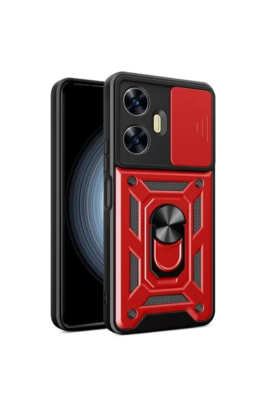 Newface Realme C55 Kılıf Pars Lens Yüzüklü Silikon - Kırmızı ürün görseli 1