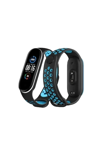 Newface Xiaomi Mi Band 6 Spor Delikli Kordon - Siyah-Mavi-Beyaz ürün görseli 1