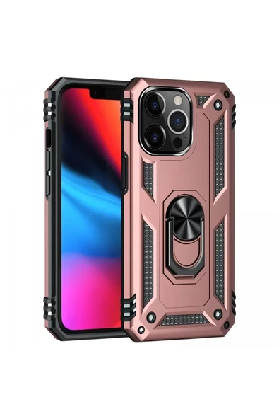 Newface Apple iPhone 13 Pro Kılıf Sofya Yüzüklü Silikon Kapak - Rose ürün görseli 1