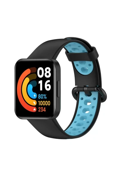 Newface Xiaomi Redmi Watch 2 Spor Delikli Kordon - Siyah-Mavi ürün görseli 1