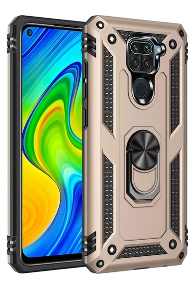 Newface Xiaomi Redmi Note 9 Kılıf Sofya Yüzüklü Silikon Kapak - Gold ürün görseli 1