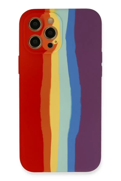 Newface Apple iPhone 12 Pro Max Kılıf Ebruli Lansman Silikon - Kırmızı-Mor ürün görseli 1