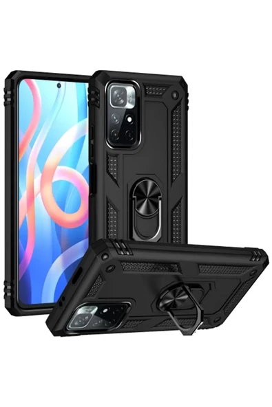 Newface Xiaomi Redmi Note 11T Kılıf Sofya Yüzüklü Silikon Kapak - Siyah ürün görseli 1