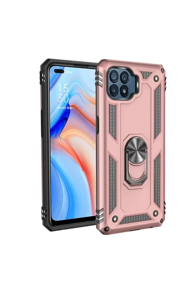 Newface Oppo Reno 4 Lite Kılıf Sofya Yüzüklü Silikon Kapak - Rose ürün görseli 1