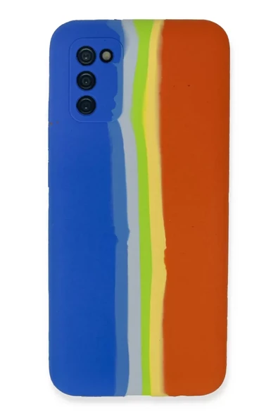 Newface Samsung Galaxy A03S Kılıf Ebruli Lansman Silikon - Mavi-Turuncu ürün görseli 1