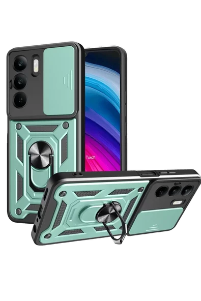 Newface Realme C75 4G Kılıf Pars Lens Yüzüklü Silikon - Yeşil ürün görseli 1