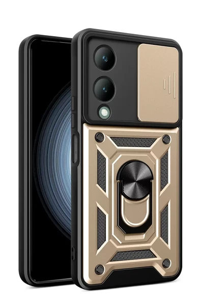 Newface Vivo Y17S Kılıf Pars Lens Yüzüklü Silikon - Gold ürün görseli 1