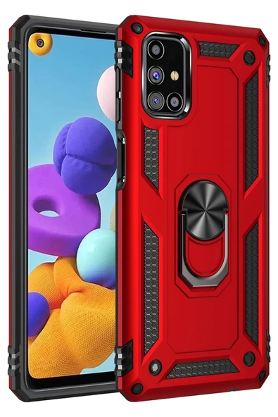 Newface Samsung Galaxy M51 Kılıf Sofya Yüzüklü Silikon Kapak - Kırmızı ürün görseli 1