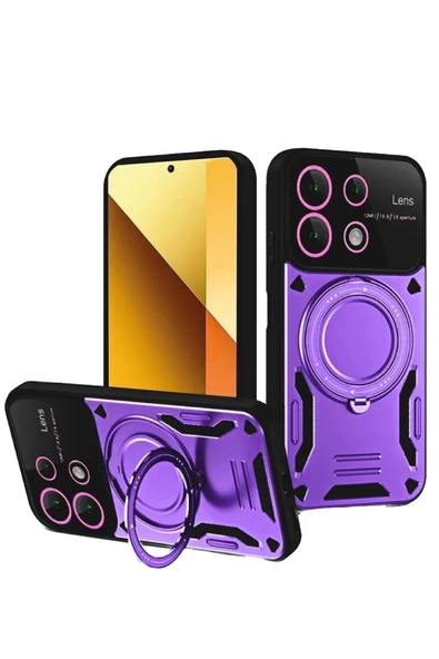 Newface Xiaomi Redmi Note 13 4G Kılıf Joy Lens Standlı Kapak - Mor ürün görseli 1
