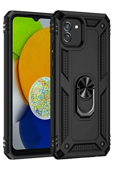 Newface Samsung Galaxy A03 Kılıf Sofya Yüzüklü Silikon Kapak - Siyah ürün görseli 1