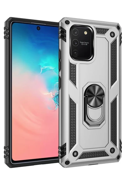 Newface Samsung Galaxy A91 / S10 Lite Kılıf Sofya Yüzüklü Silikon Kapak - Gümüş ürün görseli 1