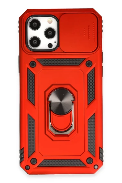 Newface Apple iPhone 12 Pro Max Kılıf Pars Lens Yüzüklü Silikon - Kırmızı ürün görseli 1