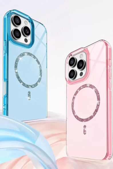 Newface Apple iPhone 15 Pro Max Live Diamond Magsafe Kapak - Pembe - Resim 2