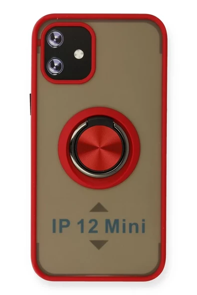 Newface Apple iPhone 12 Kılıf Montreal Yüzüklü Silikon Kapak - Kırmızı ürün görseli 1
