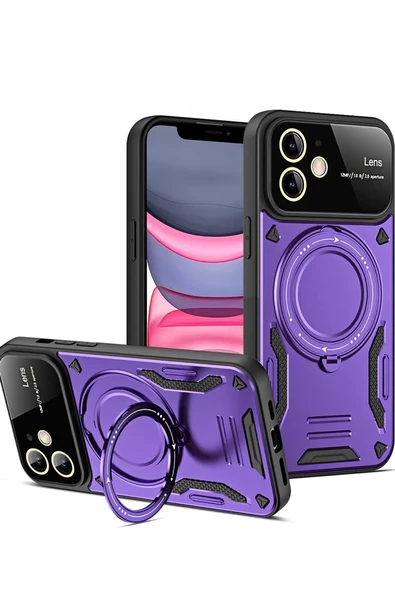 Newface Apple iPhone 11 Kılıf Joy Lens Standlı Kapak - Mor ürün görseli 1