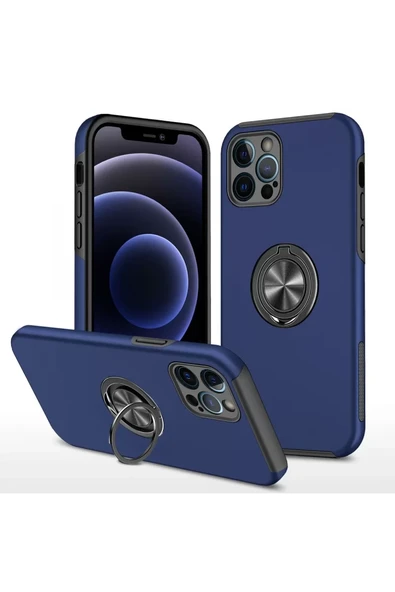 Newface Apple iPhone 12 Pro Kılıf Elit Yüzüklü Kapak - Lacivert ürün görseli 1