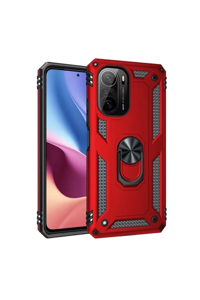 Newface Xiaomi Poco F3 Kılıf Sofya Yüzüklü Silikon Kapak - Kırmızı ürün görseli 1