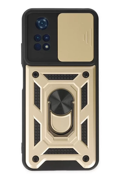 Newface Xiaomi Poco M4 Pro 4G Kılıf Pars Lens Yüzüklü Silikon - Gold ürün görseli 1