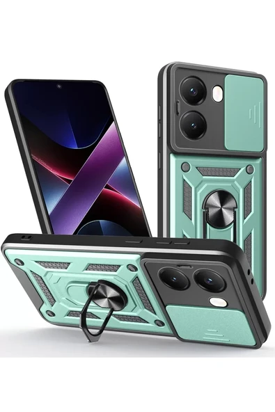 Newface Xiaomi Poco X7 Pro Kılıf Pars Lens Yüzüklü Silikon - Yeşil ürün görseli 1