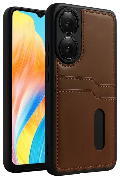 Newface Oppo A38 Sara Kartvizitli Deri Kılıf - Taba ürün görseli 1