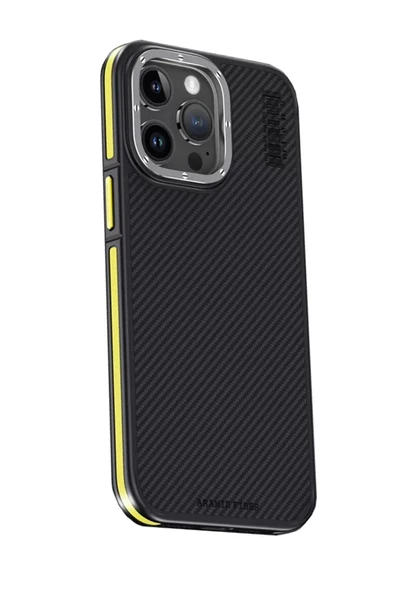 Joko Apple iPhone 15 Pro Kılıf Aramid 600D Kevlar Karbon Fiber Magsafe Kapak - Sarı ürün görseli 1
