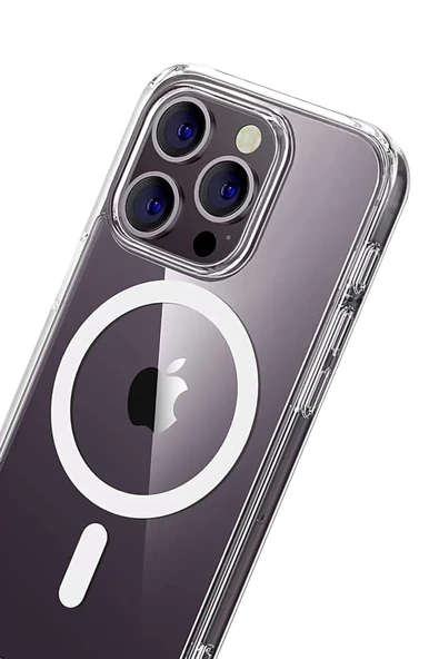 Newface Apple iPhone 15 Pro Max Combo Sert Şeffaf Magsafe Kapak - Şeffaf - Resim 3