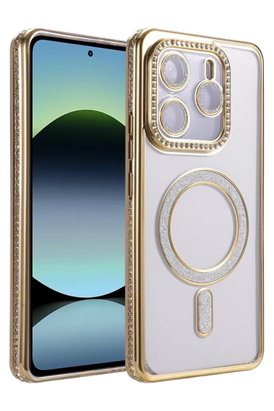 Newface Xiaomi Redmi Note 14 4G Joke Simli Magneticsafe Kılıf - Gold ürün görseli 1