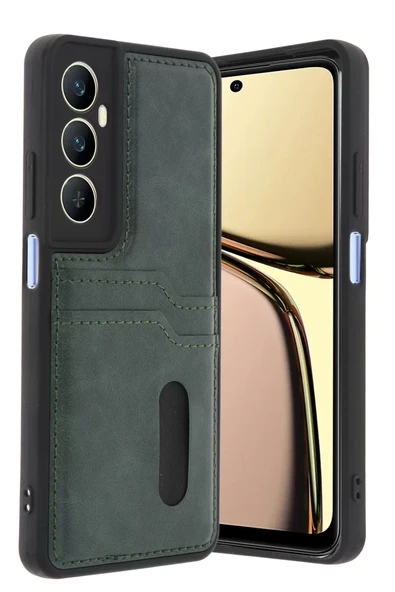Newface Realme C65 Sara Kartvizitli Deri Kılıf - Yeşil ürün görseli 1