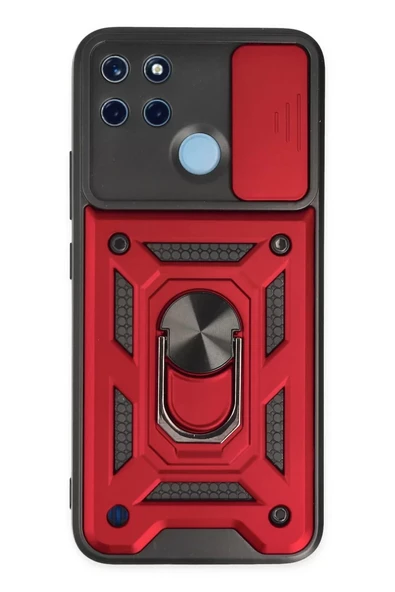 Newface Realme C25Y Kılıf Pars Lens Yüzüklü Silikon - Kırmızı ürün görseli 1