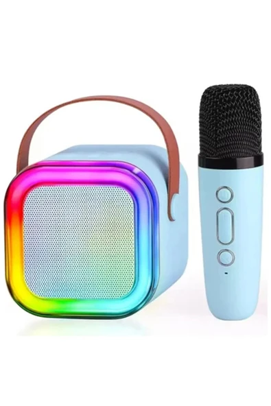 Karaoke Kablosuz Hoparlör Mikrofonlu Rgb Işıklı Bluetooth Speaker Tf Kart/usb Mavi ürün görseli 1