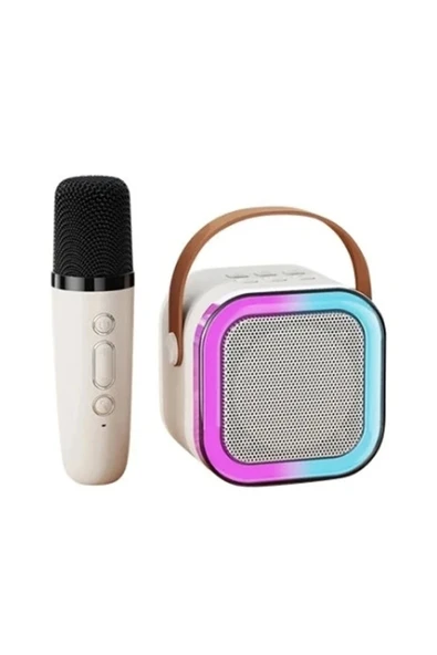 Karaoke Kablosuz Hoparlör Mikrofonlu Rgb Işıklı Bluetooth Speaker Tf Kart/usb Beyaz ürün görseli 1