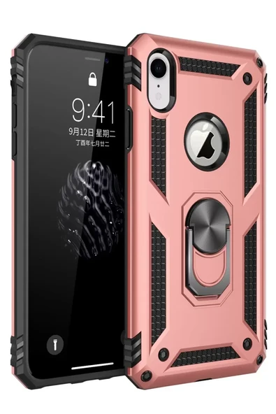 Newface Apple iPhone XR Kılıf Sofya Yüzüklü Silikon Kapak - Rose ürün görseli 1