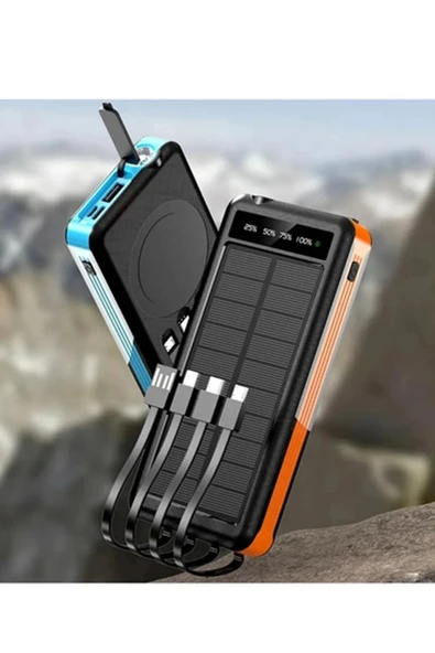 Solar Powerbank 1xusb 10.000mah Lcd Ekran Dahili Usb Mikro Type-c Powerbank ürün görseli 1