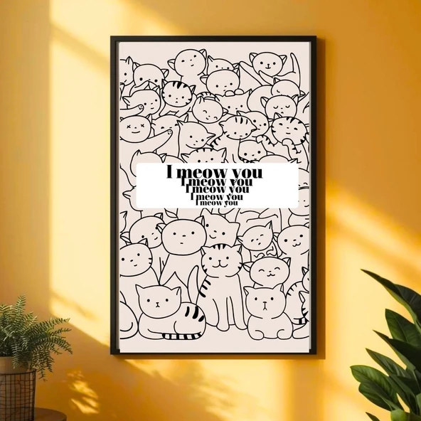 Besay Meow Sevimli Kedi Duvar Posteri-Eğlenceli Modern Dekoratif A3 Çerçevesiz ürün görseli 1