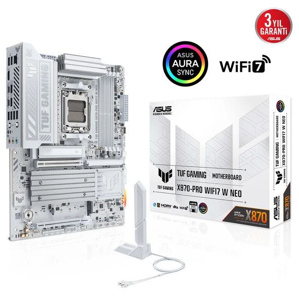 ASUS TUF GAMING X870-PRO WIFI7 W NEO DDR5 HDMI-DP TYPEC PCIE 5.0 AM5 ATX BEYAZ ürün görseli 1