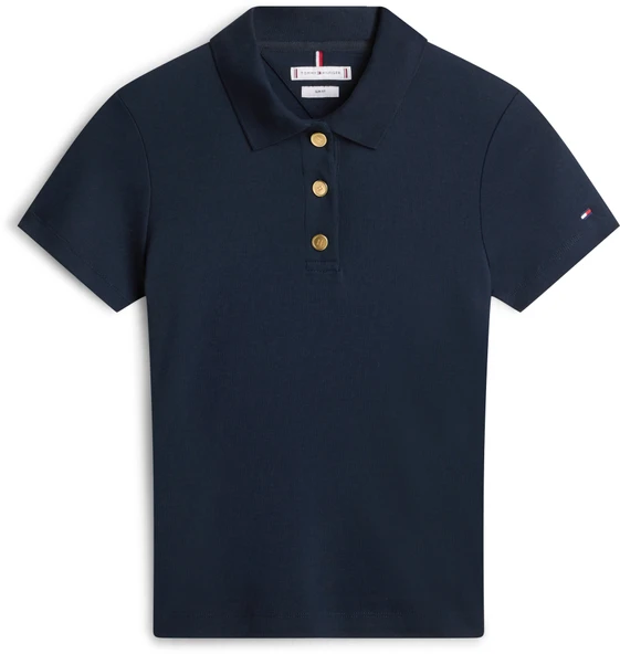 Tommy Hilfiger   GOLD BUTTON SLIM SS POLO Kadın Mavi T-Shirt - WW0WW49252 ürün görseli 1