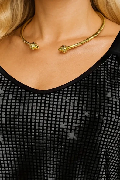 Caş Dekorasyon Altın Renk Metal Choker Kolye ürün görseli 1