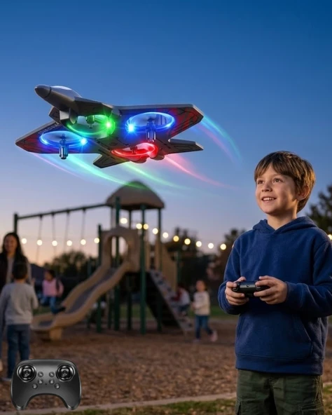 Uzaktan Kumandalı LED Işıklı Drone Uçak 360 Derece Dönüş Özellikli Oyuncak Drone ürün görseli 1