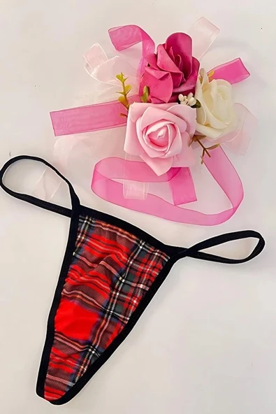 Anastasia Underwear Kadın String Tanga Külot - Büyük Kare Desenl Kırmızı (86153) ürün görseli 1