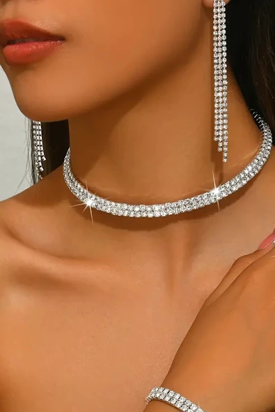 Caş Dekorasyon Altın Renk 2 Sıra Taş Detaylı Choker Kolye ürün görseli 1