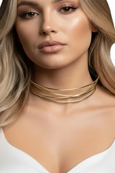 Caş Dekorasyon Altın Renk Metal Choker Kolye ürün görseli 1